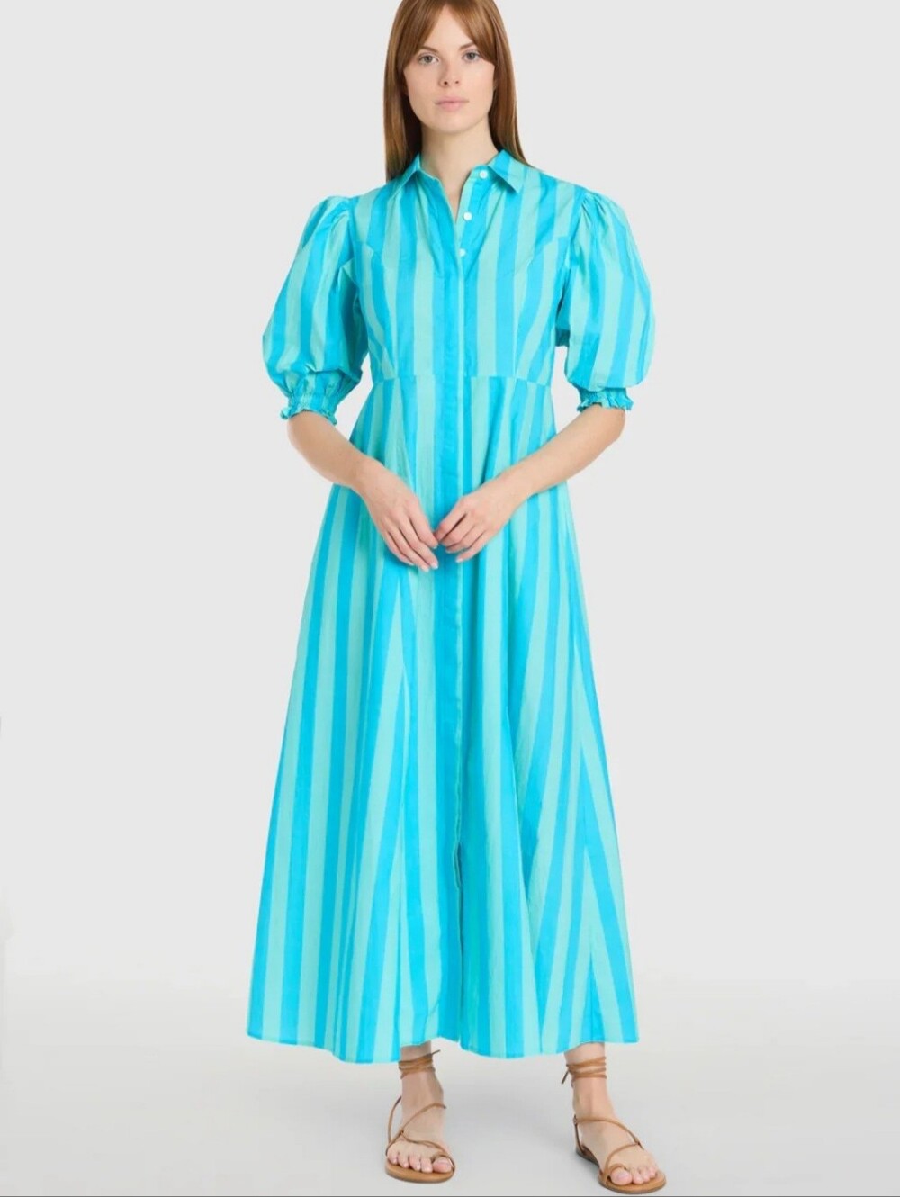 Livro Rosie Dress Surf StripesTurquoise Stripe Maxi Shirt Dress Size XS